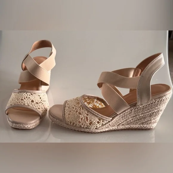 Elegant Beige Wedge Sandals-WOMENS - Picture 2 of 7